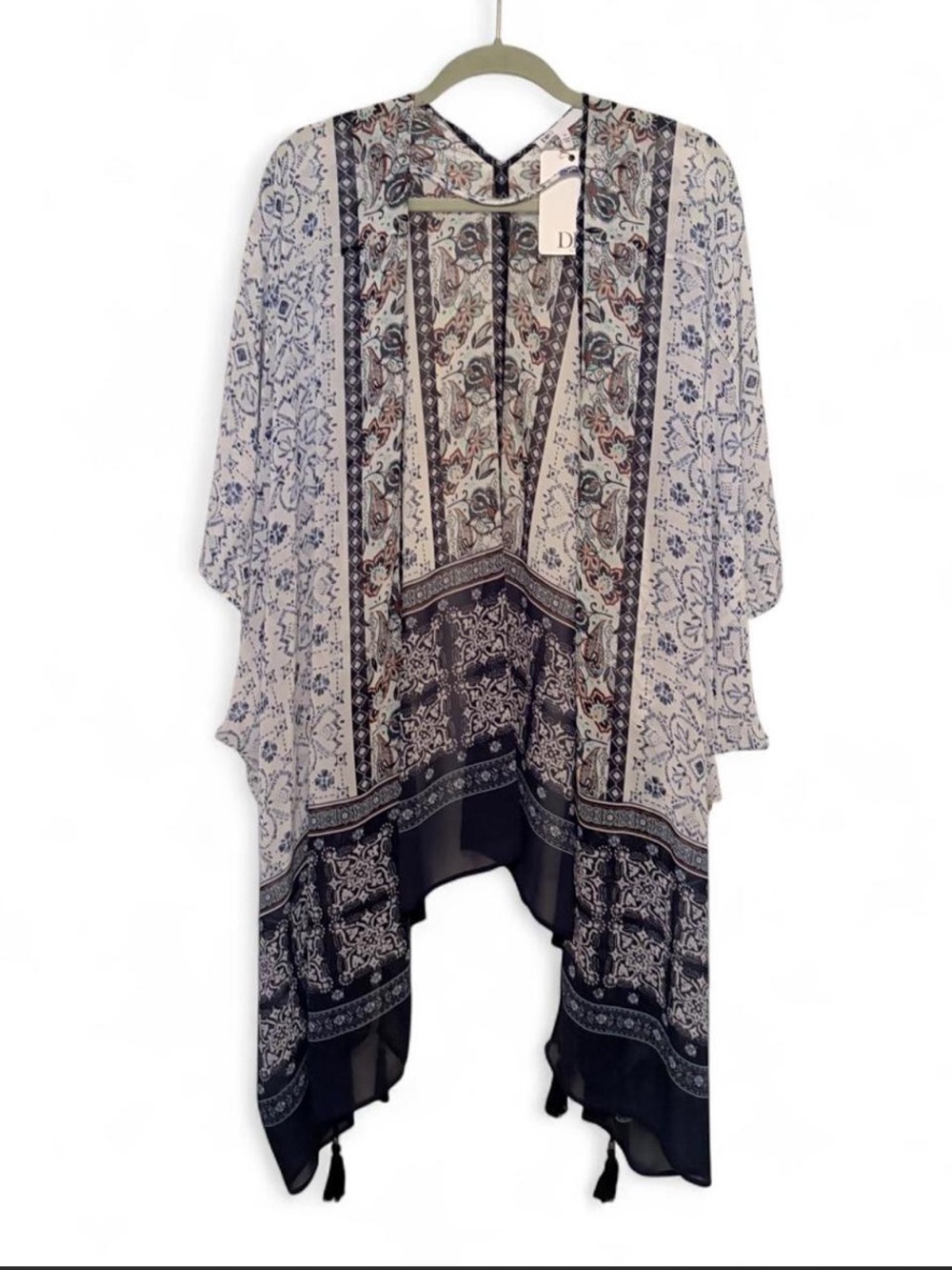 DR2 Ivory and Navy Printed Boho Kimono